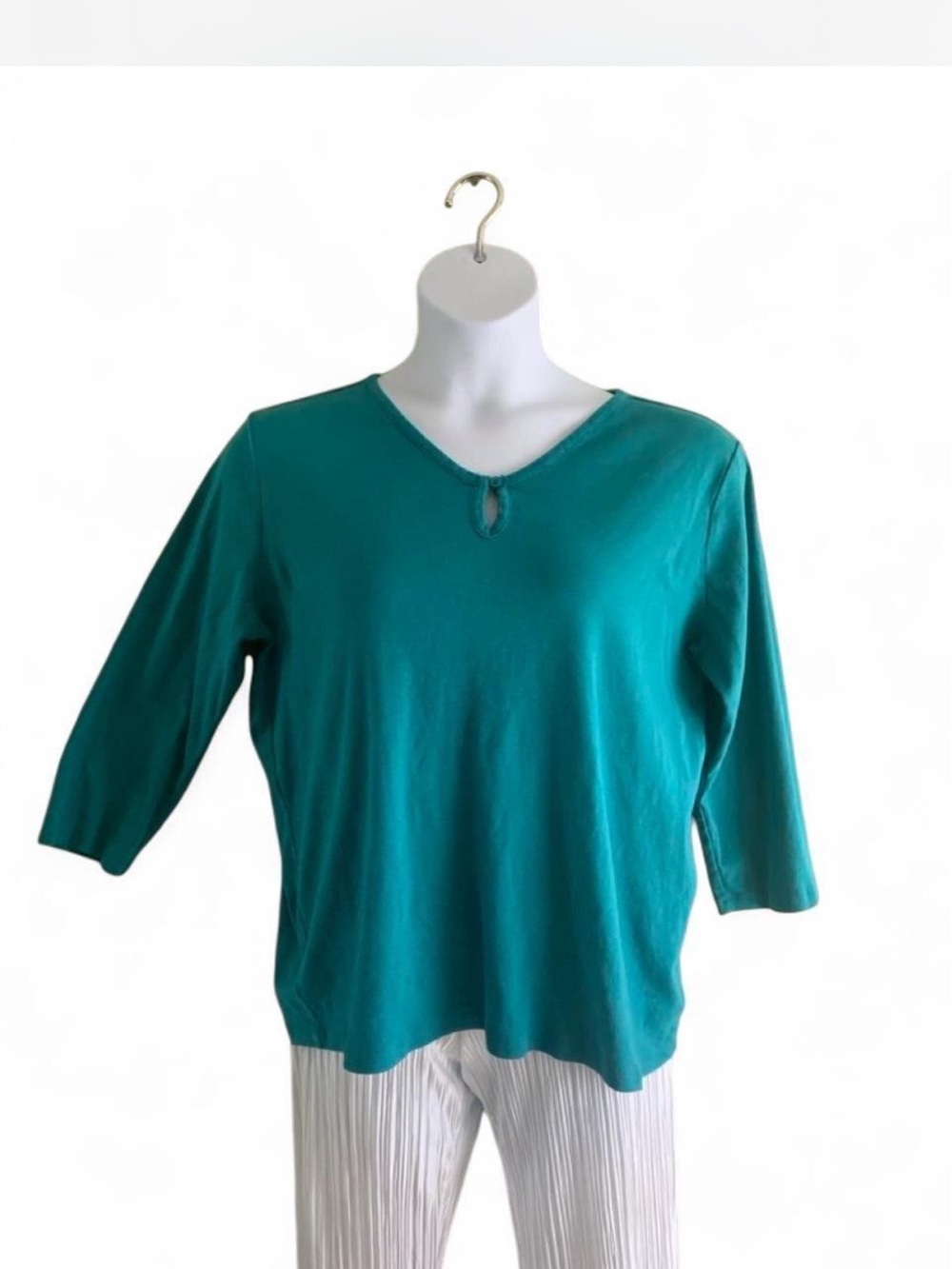 Anne Klein Teal Keyhole V-Neck Blouse with 3/4 sleeves size XXL